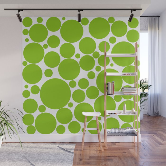 Bubbly Mod Dots Pattern Lime Green and White Wall Mural Gallery Image 1