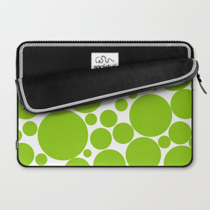 Bubbly Mod Dots Pattern Lime Green and White Laptop Sleeve Gallery Image 2