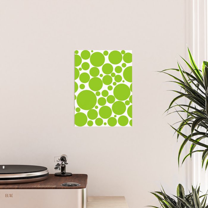 Bubbly Mod Dots Pattern Lime Green and White Poster Gallery Image 2