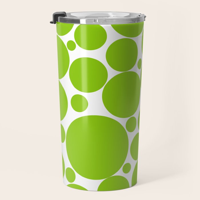 Bubbly Mod Dots Pattern Lime Green and White Travel Mug Gallery Image 3