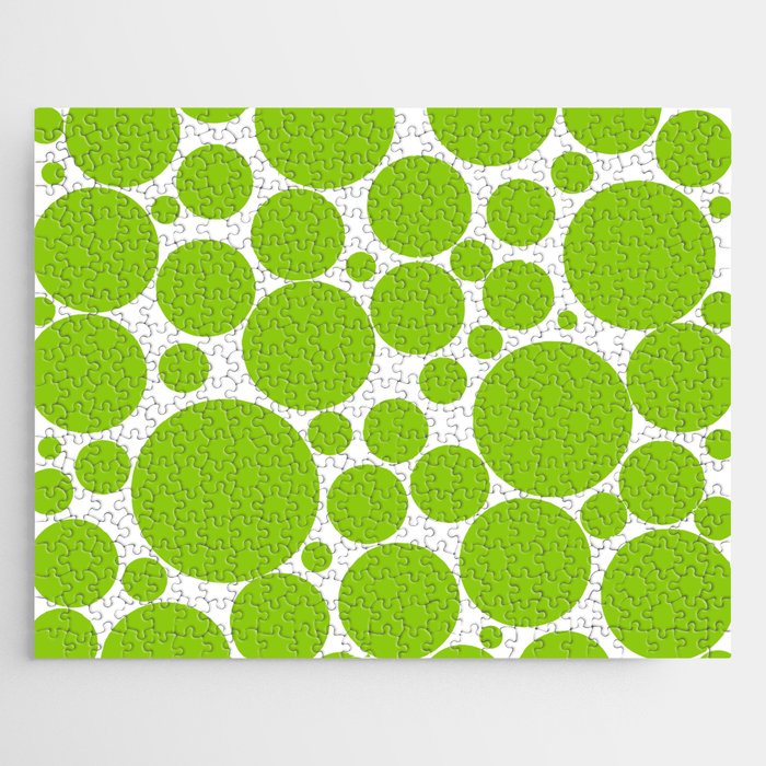 Bubbly Mod Dots Pattern Lime Green and White Jigsaw Puzzle Gallery Image 1