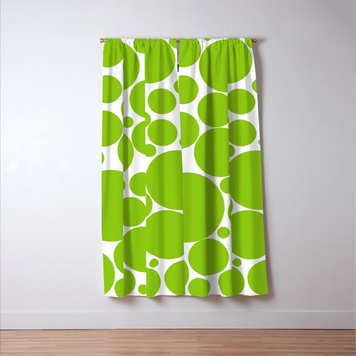 Bubbly Mod Dots Pattern Lime Green and White Window Curtain Gallery Image 3