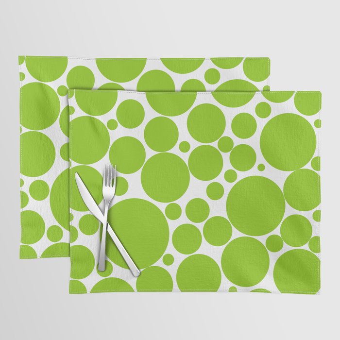 Bubbly Mod Dots Pattern Lime Green and White Placemat Gallery Image 1