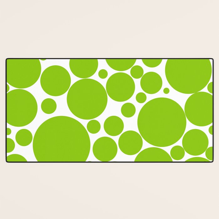 Bubbly Mod Dots Pattern Lime Green and White Desk Mat Gallery Image 3