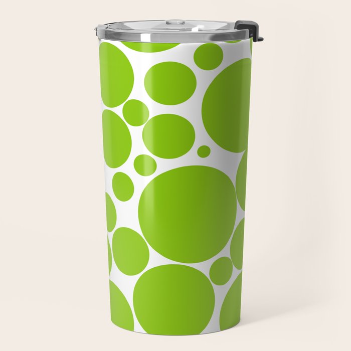Bubbly Mod Dots Pattern Lime Green and White Travel Mug Gallery Image 2