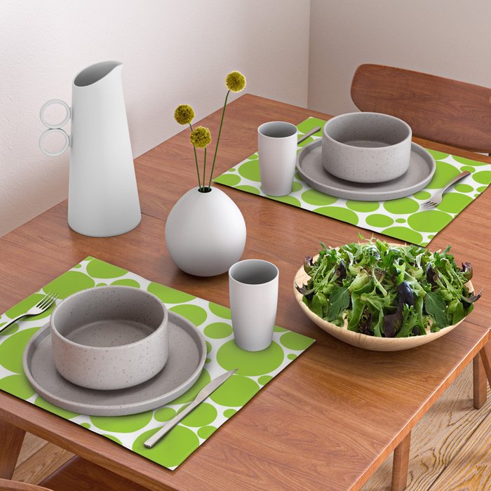 Bubbly Mod Dots Pattern Lime Green and White Placemat Gallery Image 2
