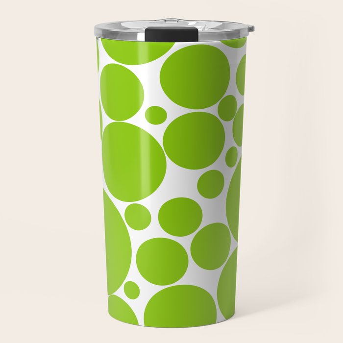 Bubbly Mod Dots Pattern Lime Green and White Travel Mug Gallery Image 1