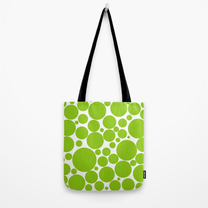 Bubbly Mod Dots Pattern Lime Green and White Tote Bag Gallery Image 2