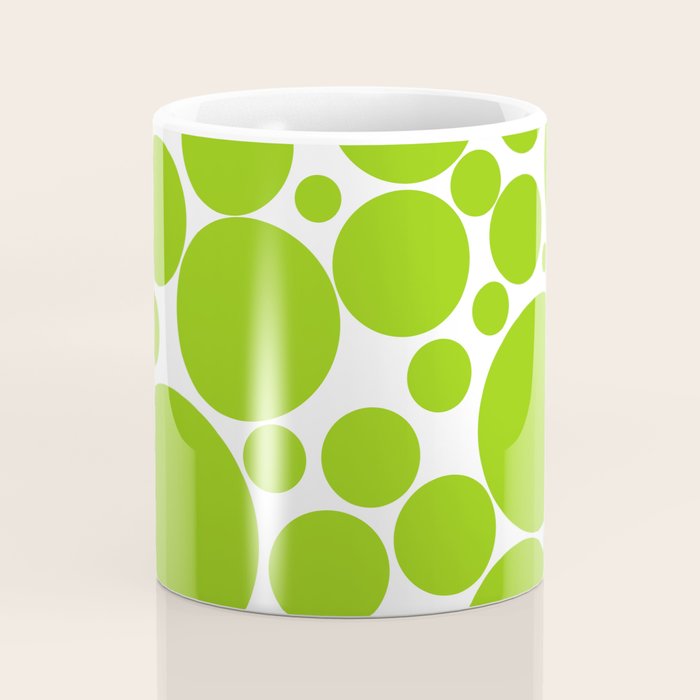Bubbly Mod Dots Pattern Lime Green and White Coffee Mug Gallery Image 4