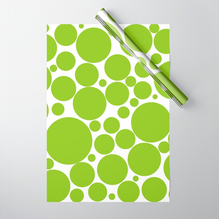 Bubbly Mod Dots Pattern Lime Green and White Wrapping Paper Gallery Image 1