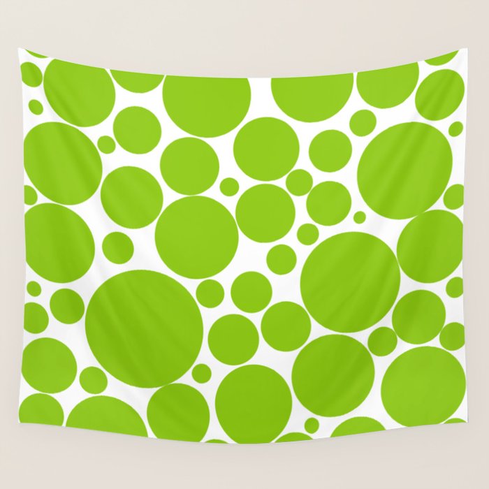 Bubbly Mod Dots Pattern Lime Green and White Wall Tapestry Gallery Image 1