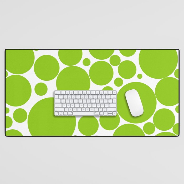 Bubbly Mod Dots Pattern Lime Green and White Desk Mat Gallery Image 1