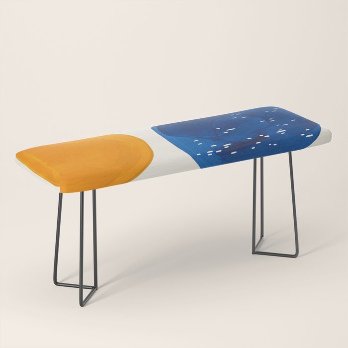 Minimalist Mid century Painting Colorful Yellow Blue Shapes Patterns Bench Gallery Image 1