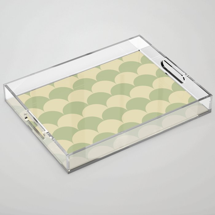 Soft green geometric scallop pattern Acrylic Tray Gallery Image 1