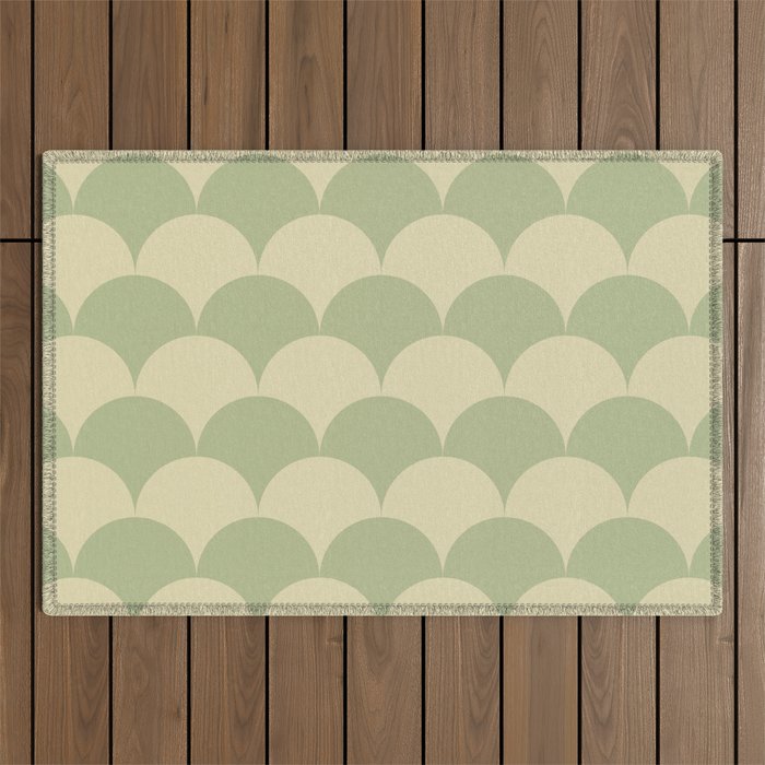 Soft green geometric scallop pattern Outdoor Rug Gallery Image 1