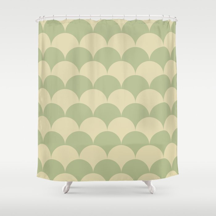 Soft green geometric scallop pattern Shower Curtain Gallery Image 1