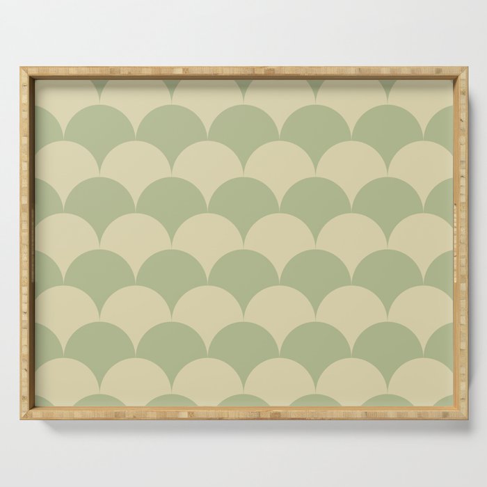 Soft green geometric scallop pattern Serving Tray Gallery Image 1