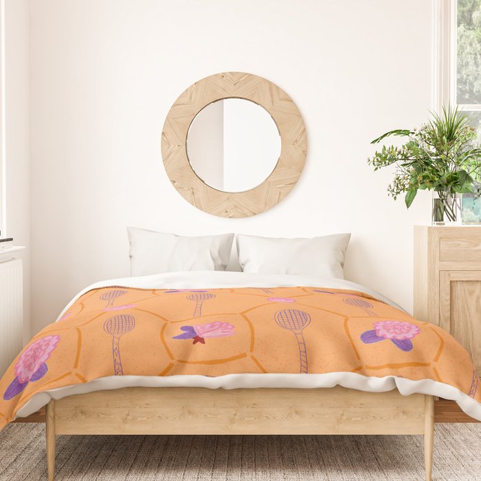 Tennis Rackets & Roses in Peach & Orange Duvet Cover Gallery Image 3