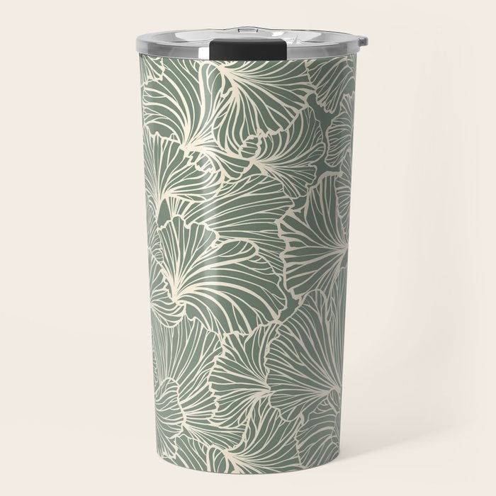 Decorative Nature Pattern, Sage Green and Ivory, Floral Prints Travel Mug Gallery Image 1