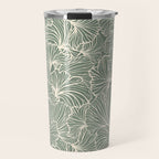 Decorative Nature Pattern, Sage Green and Ivory, Floral Prints Travel Mug Gallery Image 1