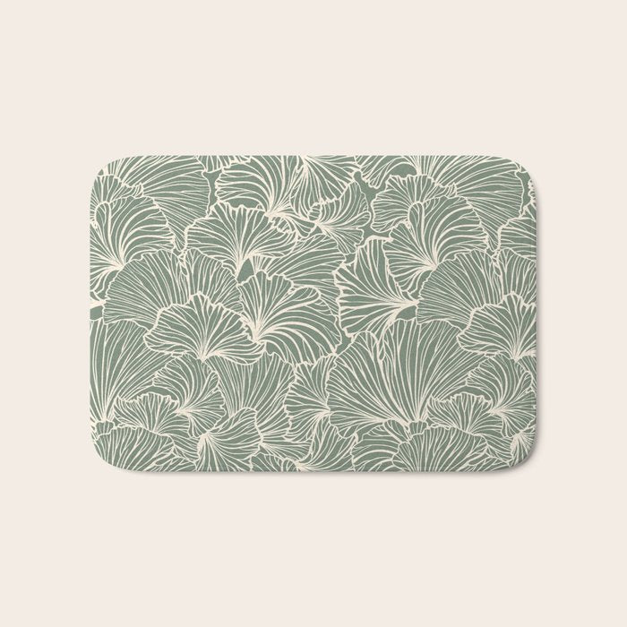 Decorative Nature Pattern, Sage Green and Ivory, Floral Prints Bath Mat Gallery Image 1