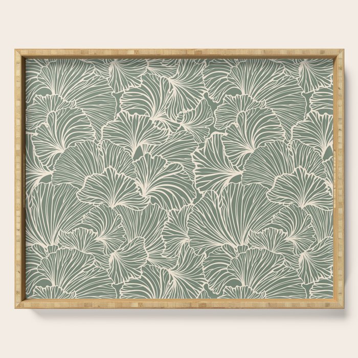 Decorative Nature Pattern, Sage Green and Ivory, Floral Prints Serving Tray Gallery Image 1