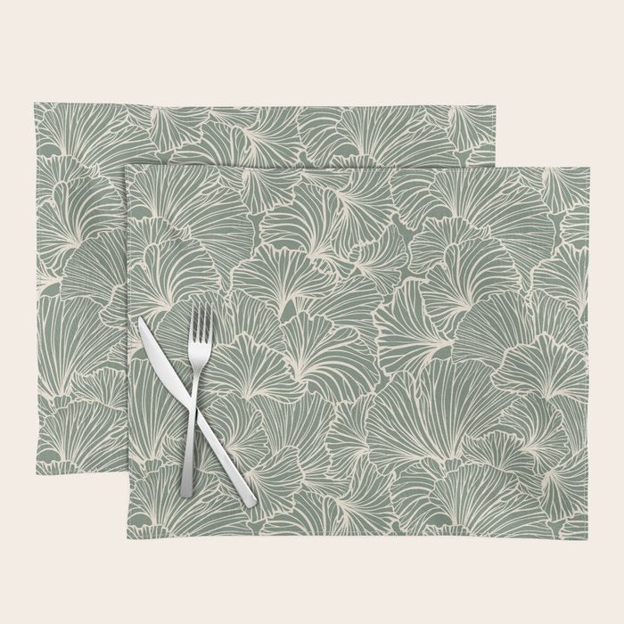 Decorative Nature Pattern, Sage Green and Ivory, Floral Prints Placemat Gallery Image 1