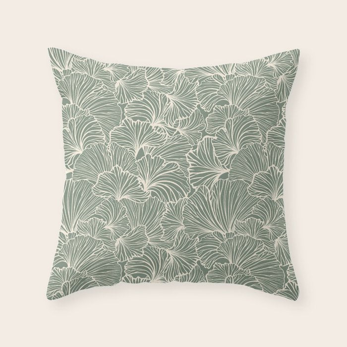 Decorative Nature Pattern, Sage Green and Ivory, Floral Prints Throw Pillow Gallery Image 6