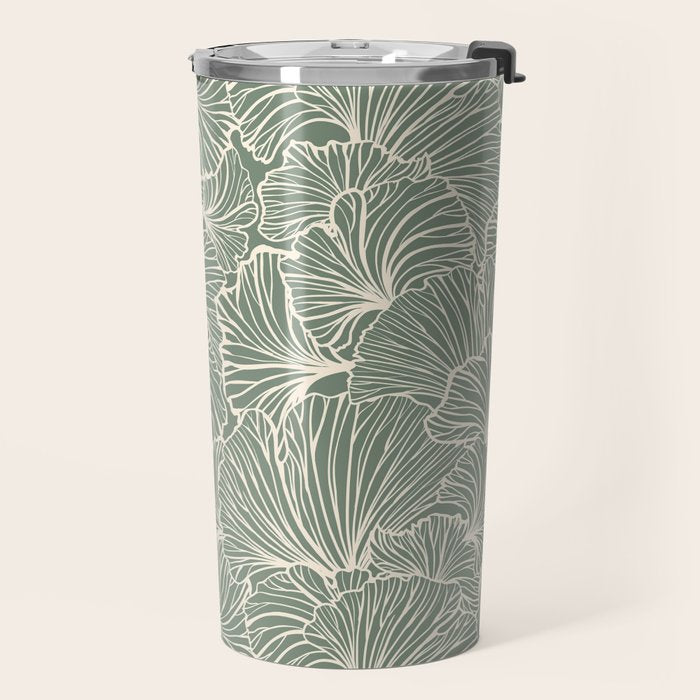 Decorative Nature Pattern, Sage Green and Ivory, Floral Prints Travel Mug Gallery Image 2