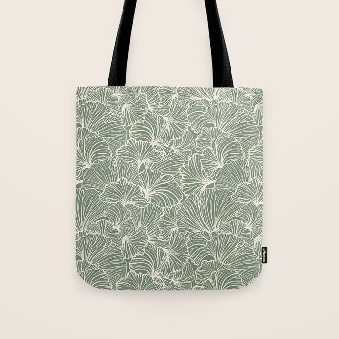 Decorative Nature Pattern, Sage Green and Ivory, Floral Prints Tote Bag Gallery Image 1