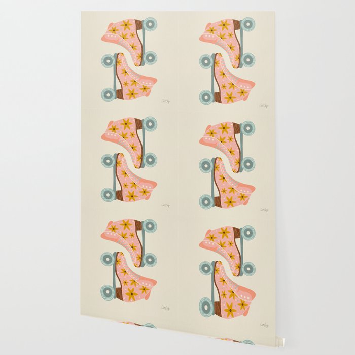 Retro Roller Skates - Blush & Mint Palette Wallpaper Gallery Image 2
