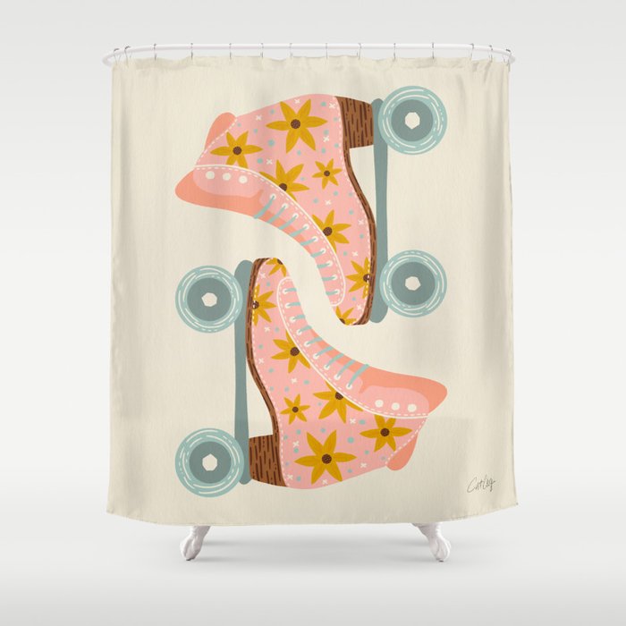 Retro Roller Skates - Blush & Mint Palette Shower Curtain Gallery Image 1