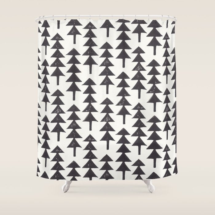Linocut Forest Shower Curtain Gallery Image 1