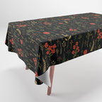 Green, Red-Orange, and Black Floral/Botanical Print Tablecloth Gallery Image 1
