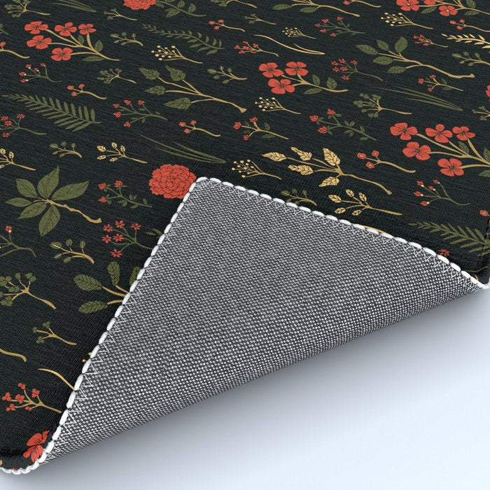 Green, Red-Orange, and Black Floral/Botanical Print Rug Gallery Image 4