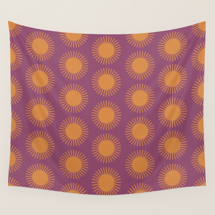 Boho Summer Sun Pattern VI Purple and Orange Wall Tapestry Gallery Image 4