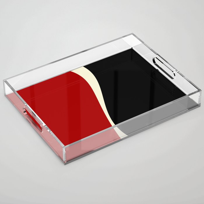 Simple Waves 2 - Red & Cream Acrylic Tray Gallery Image 1