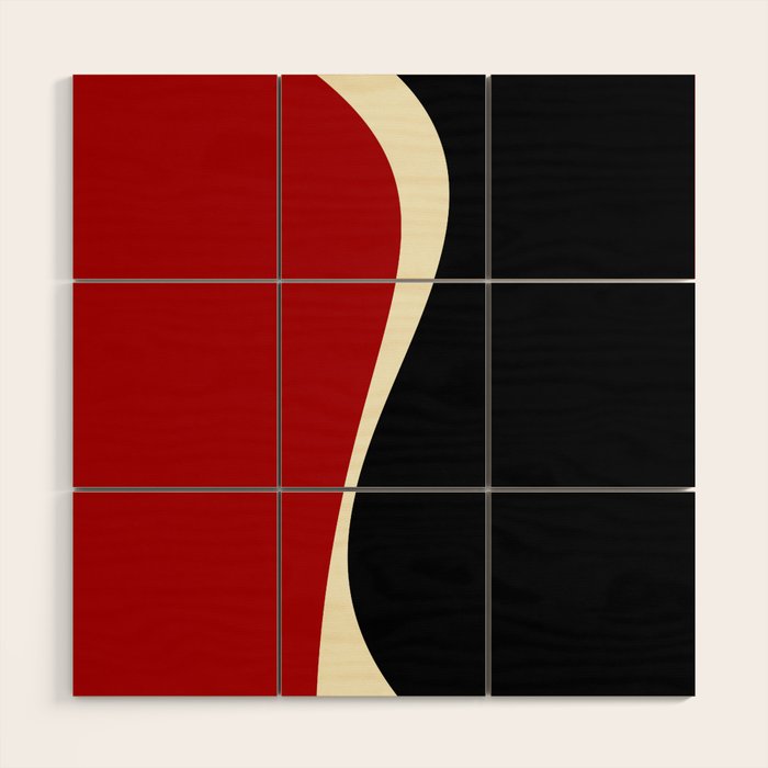 Simple Waves 2 - Red & Cream Wood Wall Art Gallery Image 1