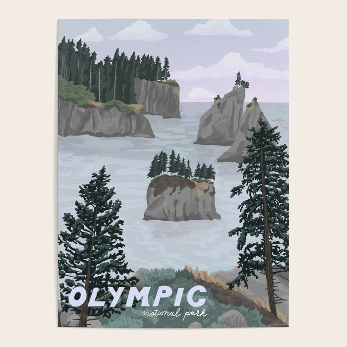 Olympic National Park Poster, Washington, illustrated National Parks USA Poster Gallery Image 1