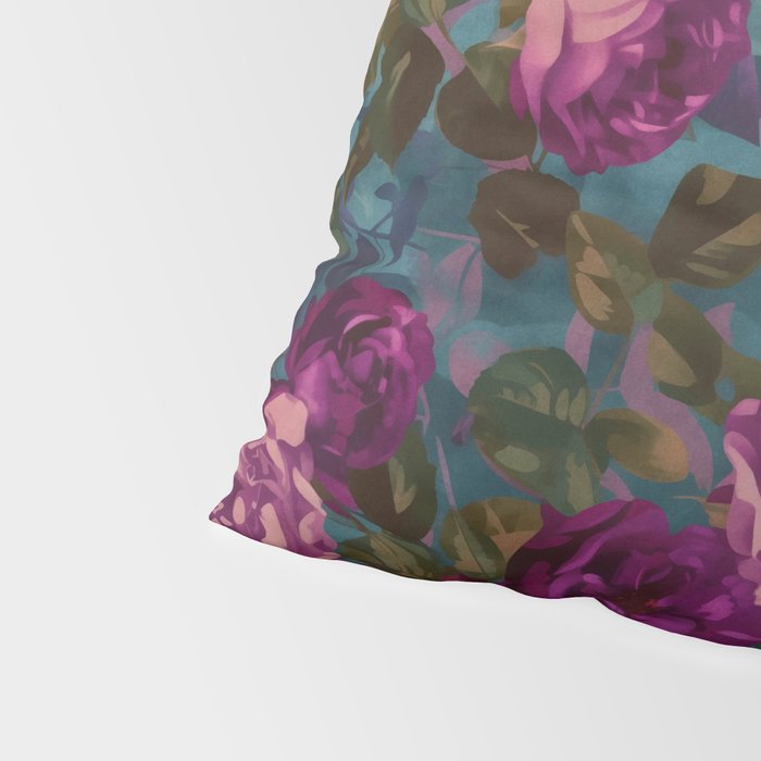 Regency Vibe Velveteen Moody  Flowers Fuchsia Pink Burgundy And Turquoise Pillow Sham Gallery Image 4