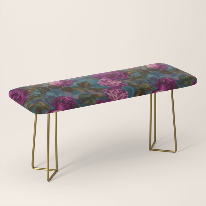 Regency Vibe Velveteen Moody  Flowers Fuchsia Pink Burgundy And Turquoise Bench Gallery Image 2