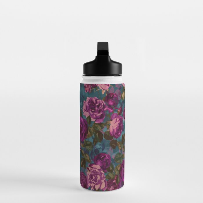 Regency Vibe Velveteen Moody  Flowers Fuchsia Pink Burgundy And Turquoise Water Bottle Gallery Image 3