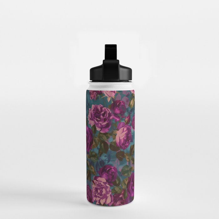 Regency Vibe Velveteen Moody  Flowers Fuchsia Pink Burgundy And Turquoise Water Bottle Gallery Image 2