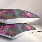 Regency Vibe Velveteen Moody  Flowers Fuchsia Pink Burgundy And Turquoise Pillow Sham Gallery Image 3