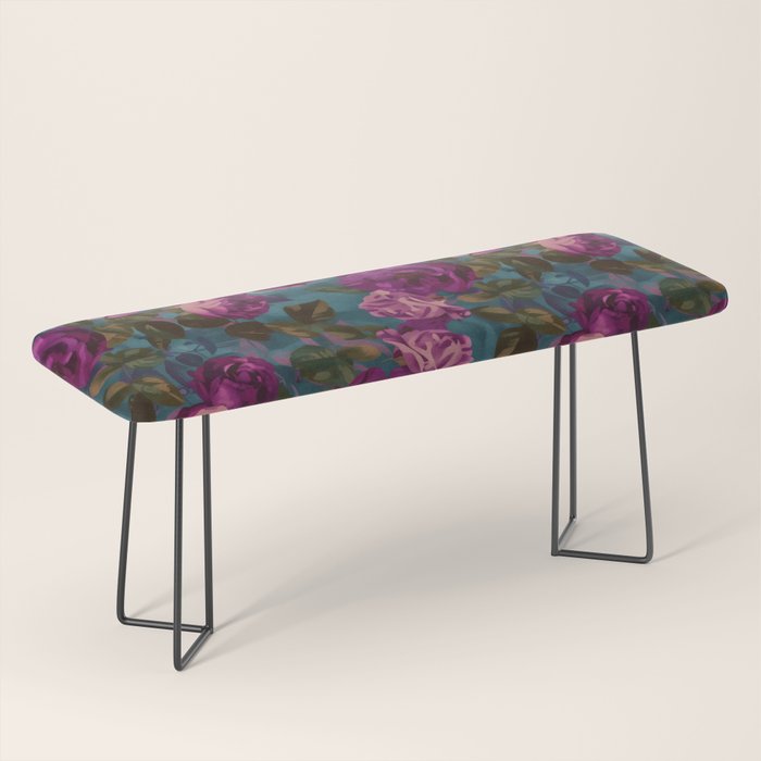Regency Vibe Velveteen Moody  Flowers Fuchsia Pink Burgundy And Turquoise Bench Gallery Image 1