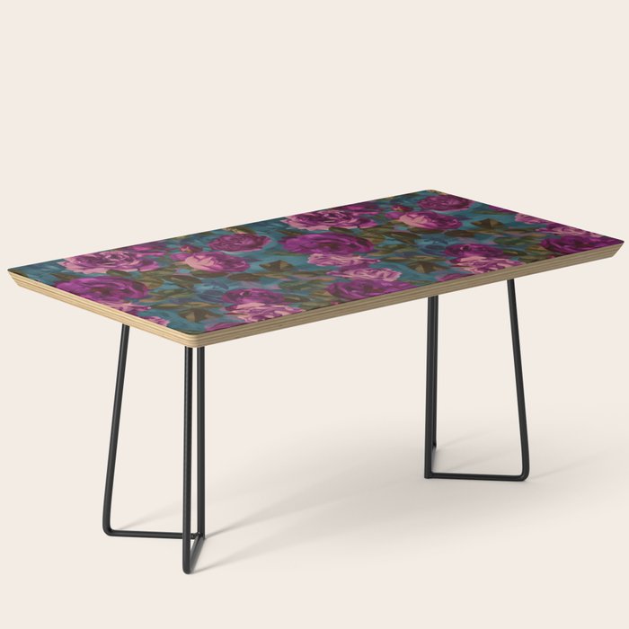 Regency Vibe Velveteen Moody  Flowers Fuchsia Pink Burgundy And Turquoise Coffee Table Gallery Image 1
