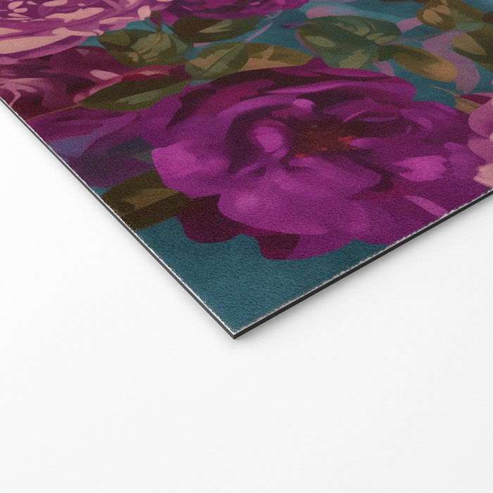 Regency Vibe Velveteen Moody  Flowers Fuchsia Pink Burgundy And Turquoise Welcome Mat Gallery Image 2