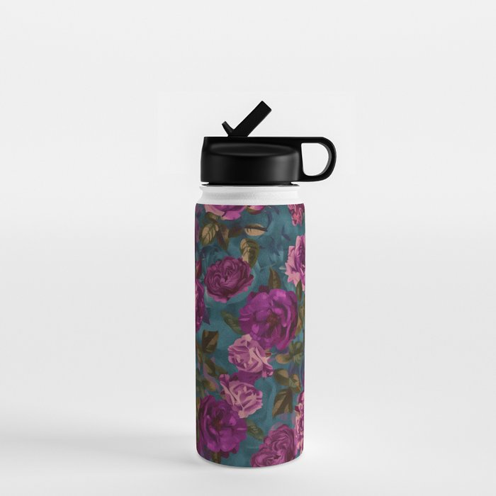 Regency Vibe Velveteen Moody  Flowers Fuchsia Pink Burgundy And Turquoise Water Bottle Gallery Image 1