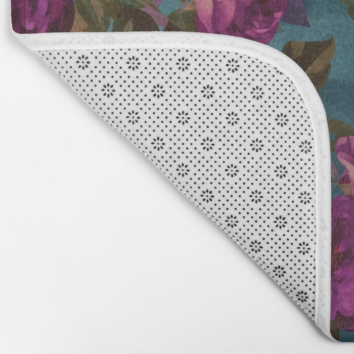 Regency Vibe Velveteen Moody  Flowers Fuchsia Pink Burgundy And Turquoise Bath Mat Gallery Image 2