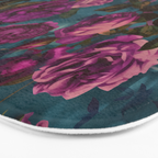 Regency Vibe Velveteen Moody  Flowers Fuchsia Pink Burgundy And Turquoise Bath Mat Gallery Image 3